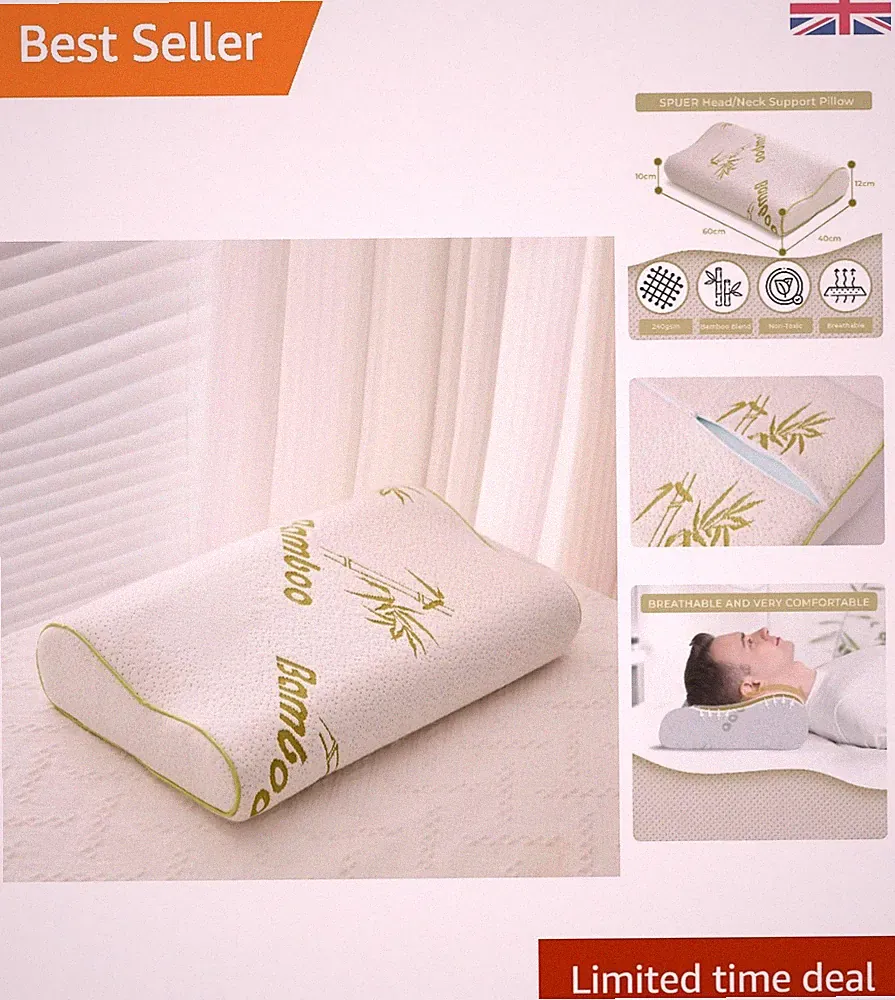 Orthopädisches Bambus Memory Foam Kissen - 40x60cm zur Linderung & Ausrichtung von Nackenschmerzen