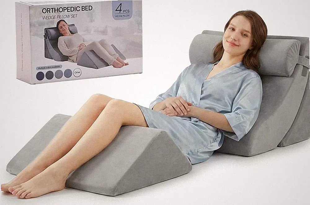 Orthopädisches Bett Keil Kissen Set 4 Stück Grau - Post OP Schaumstoff für Rücken Nacken