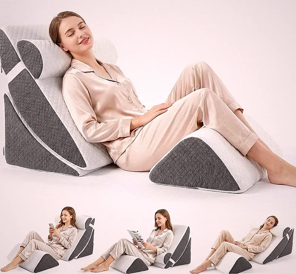 Orthopädisches Bett Keil Kissen Set 4-teilig Memory Foam für Rücken Nacken Bein Knie