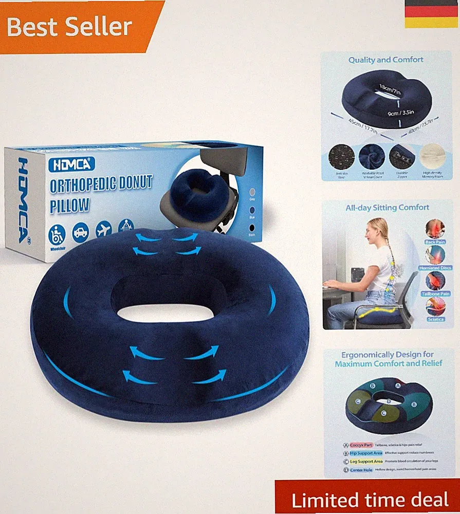 Orthopädisches Donut-Sitzkissen 45x40cm aus Memory-Schaum für maximalen Komfort