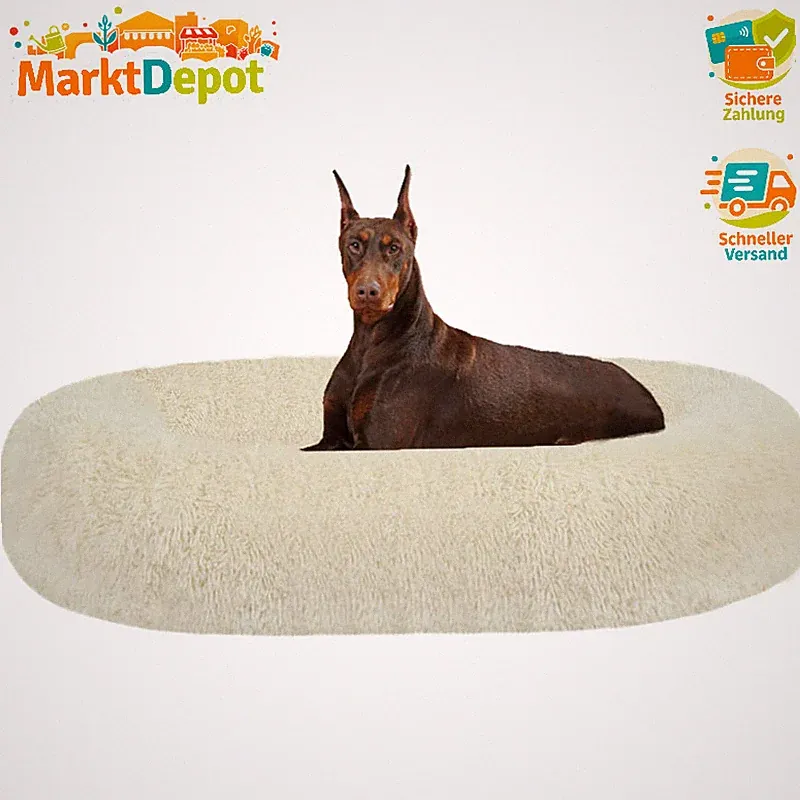 Orthopädisches Hundebett rund 120 cm Ø Waschbar Beige Donut Kissen