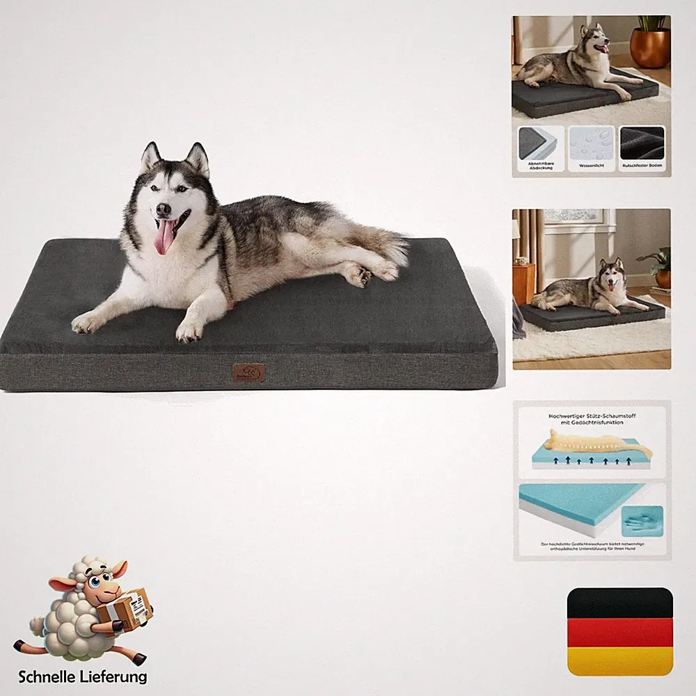 Orthopädisches Hundekissen 120x74x10cm - Kaubeständig & Rutschfest - Dunkelgrau