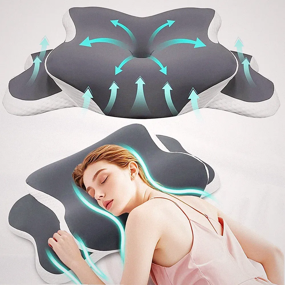 Orthopädisches Kissen Nackenstützkissen Memory Foam 60x40x10/14 cm Kopfkissen
