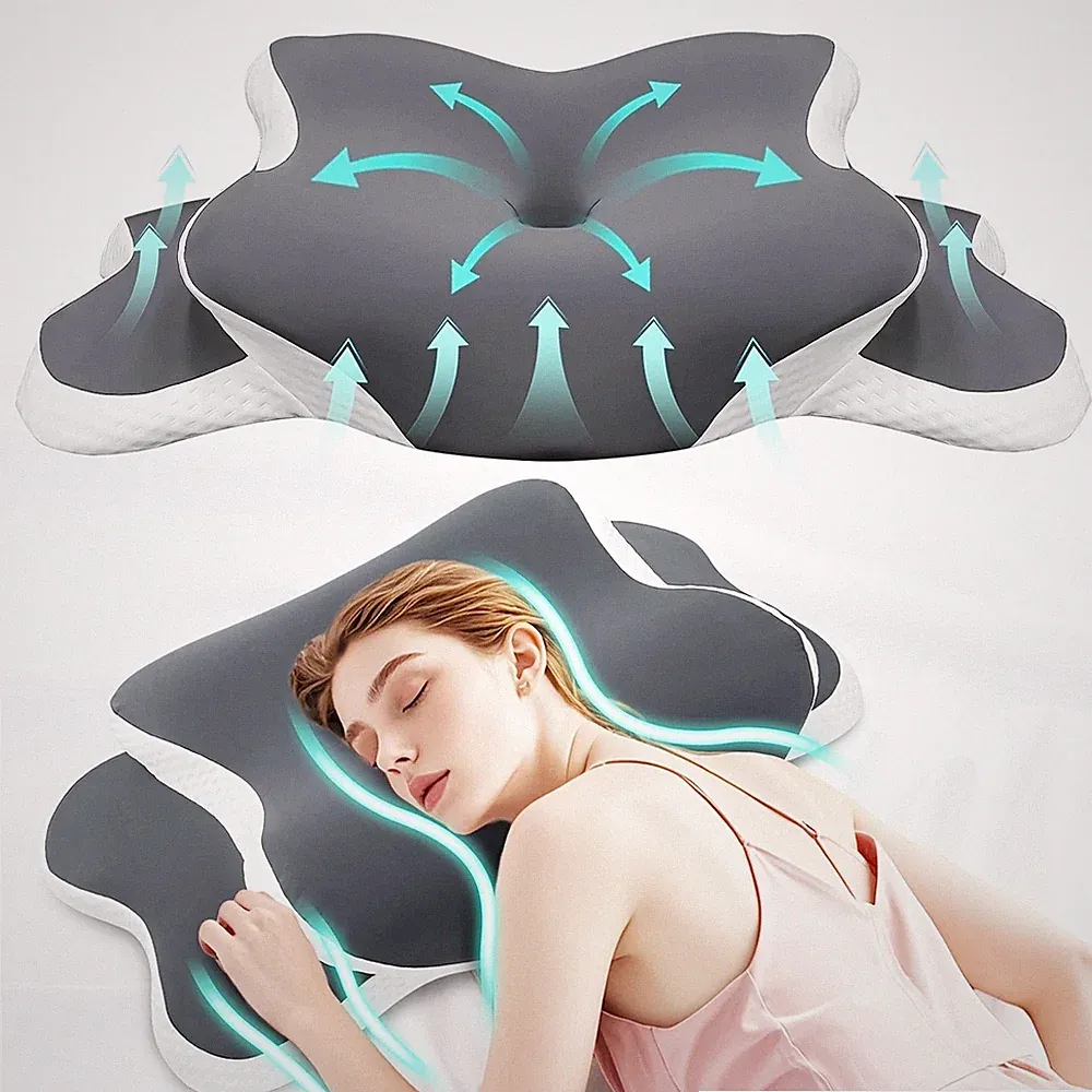 Orthopädisches Kissen Nackenstützkissen Memory Foam 60x40x10/14 cm Kopfkissen