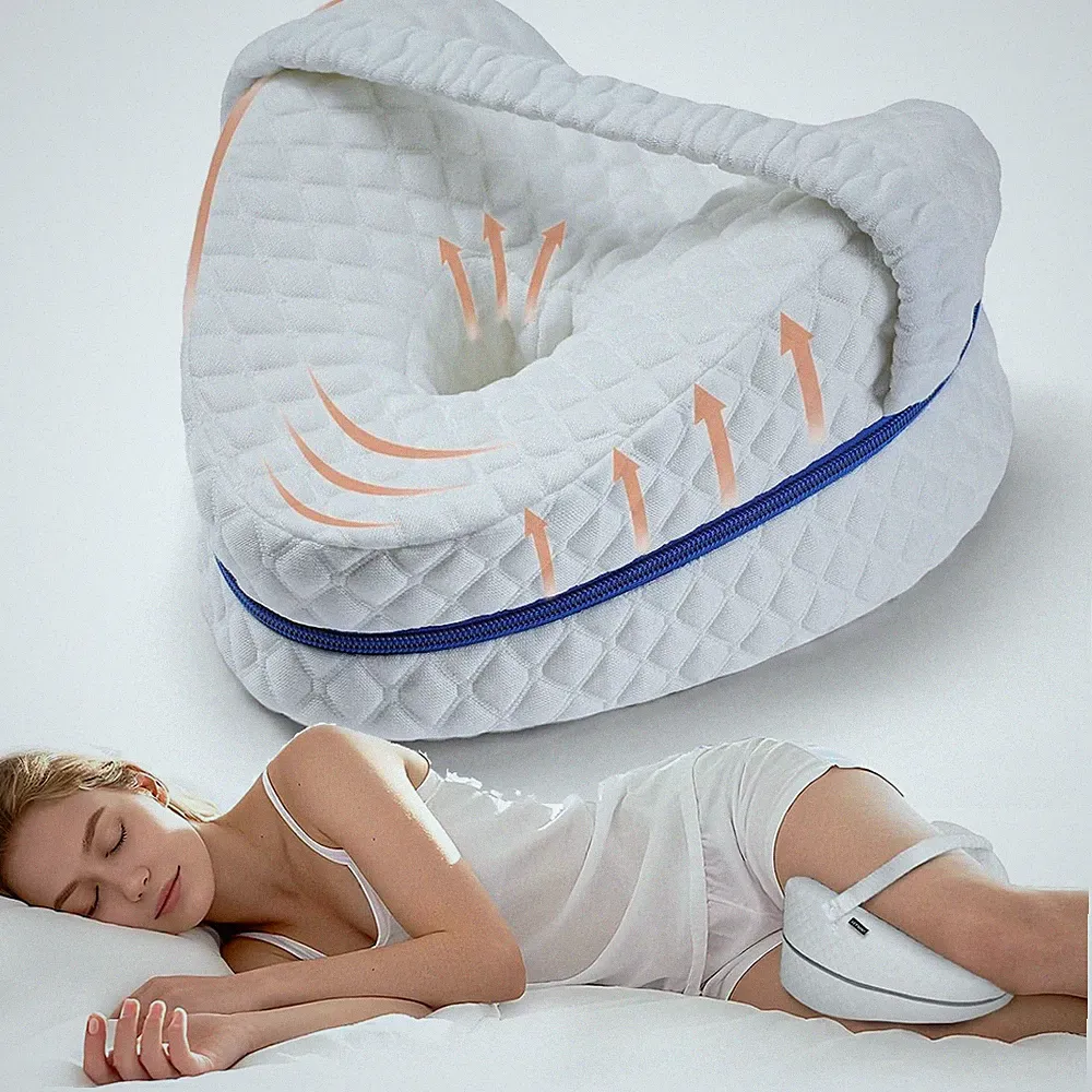 Orthopädisches Kniekissen Beinkissen für Seitenschläfer mit Band aus Memory Foam