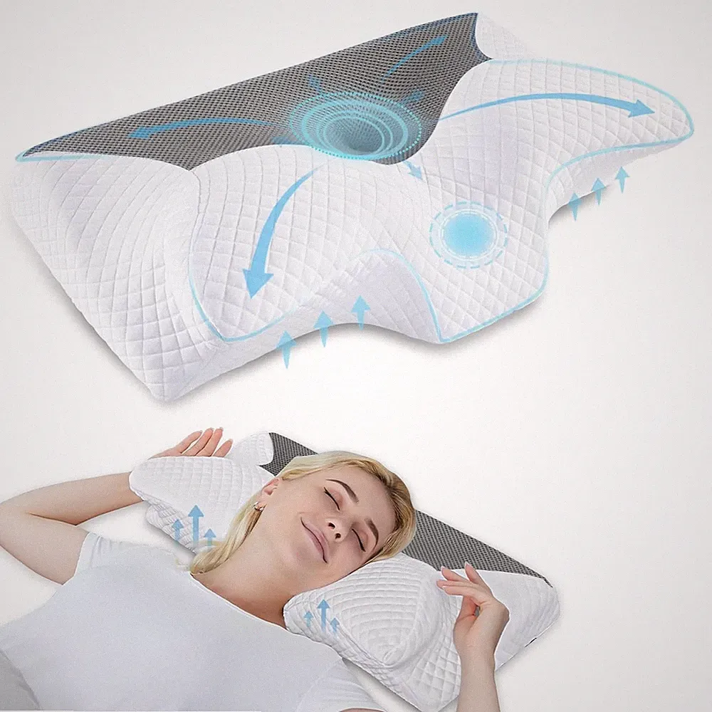 Orthopädisches Kopfkissen Memory Foam waschbar grau 60x35 cm Nackenstütze Hals