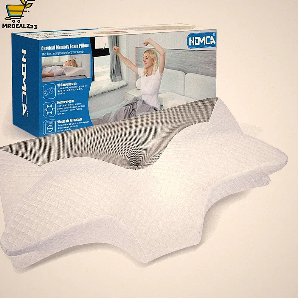 Orthopädisches Memory Foam Nackenstützkissen, Ergonomisch, 70x40x8.5/14cm, Grau