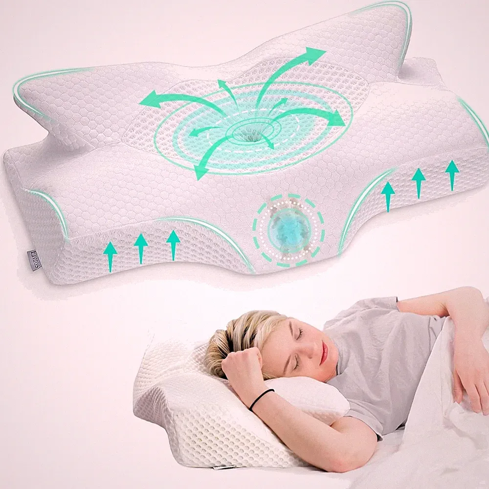 Orthopädisches Memory Foam Nackenstützkissen Seitenschläfer Kopfkissen 64x38cm