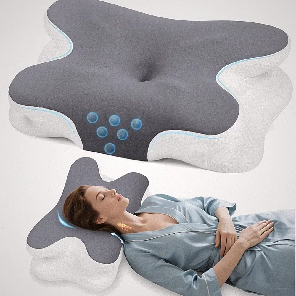 Orthopädisches Nackenkissen aus Memory Foam – Ergonomisch, Dunkelgrau, 14x35cm