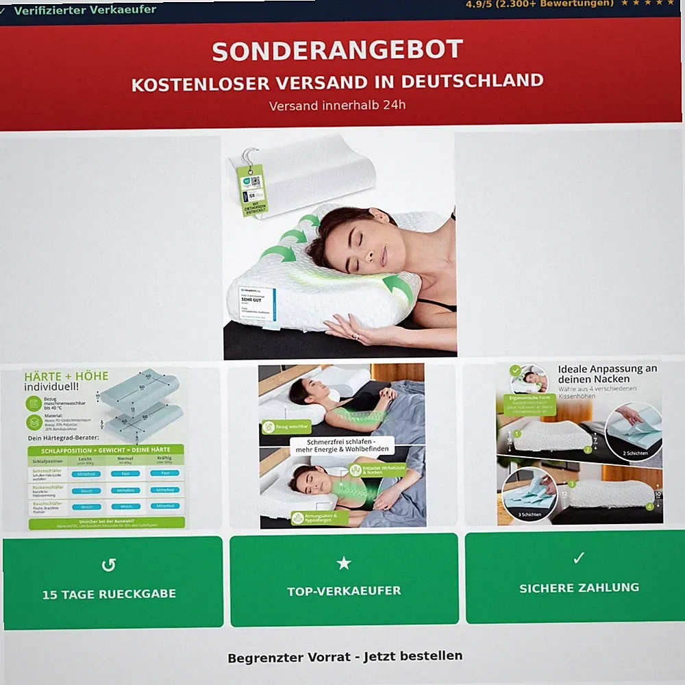 Orthopädisches Nackenkissen Memory-Schaum 60x40 cm feela®