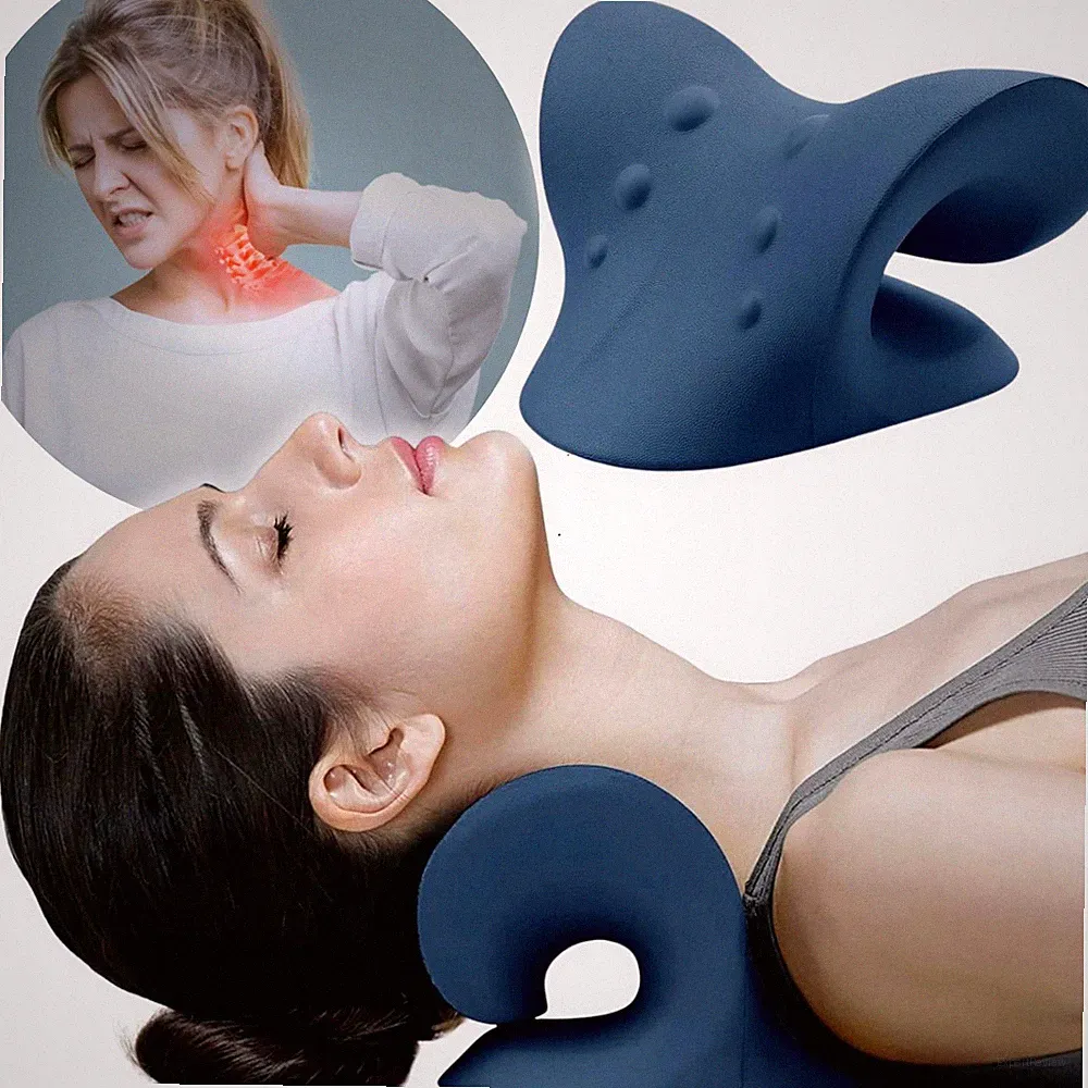 Orthopädisches Nackenkissen Traktionskissen Massage Halswirbelsäule Dunkelblau