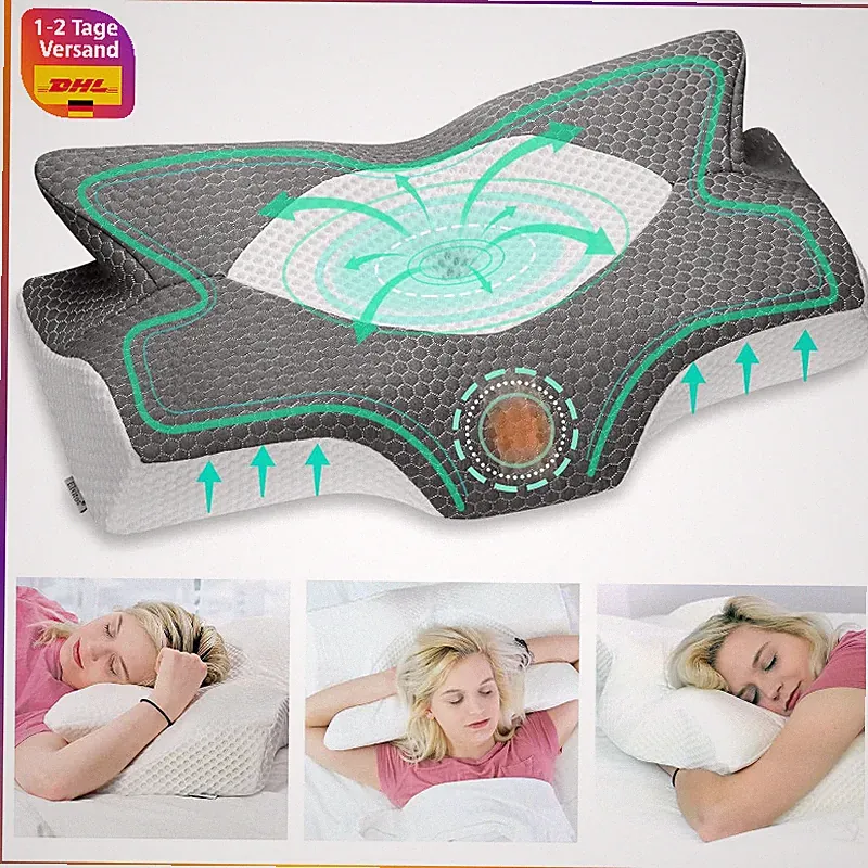 Orthopädisches Nackenstützkissen Memory Foam Ergonomisch 64x12,5/10,5x38 cm für