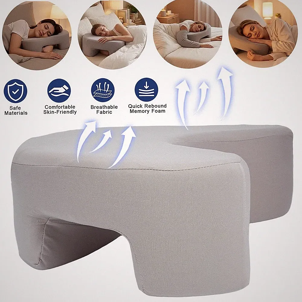 Orthopädisches Seitenschläferkissen Memory Foam Nackenkissen mit Armloch Grau