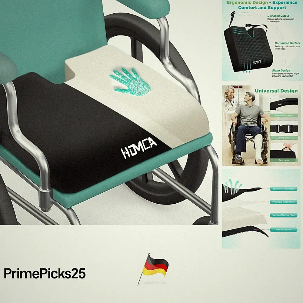 Orthopädisches Sitkissen Memory Foam schwarz 40x45x7,5cm Rollstuhl Auto
