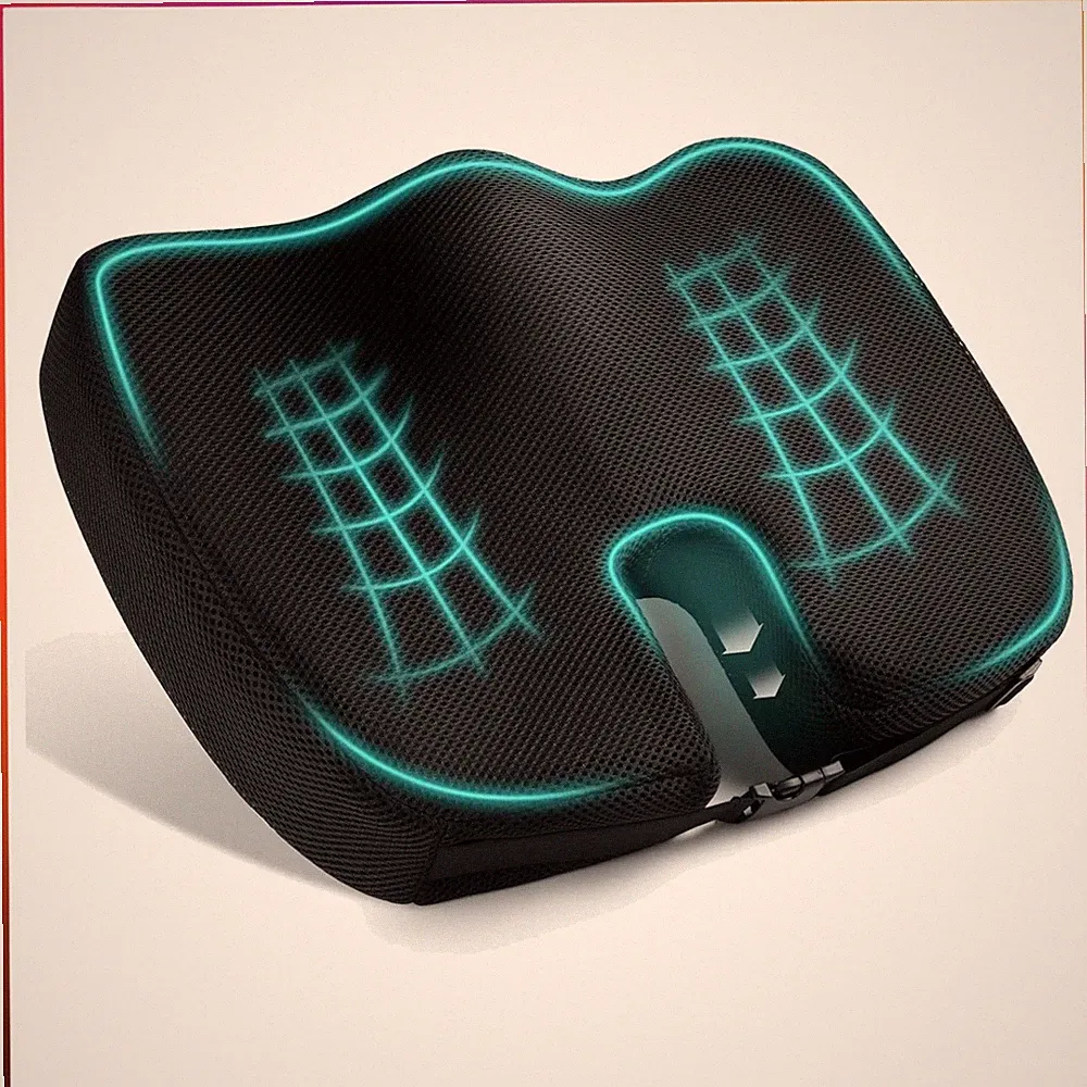Orthopädisches Sitzkissen aus Memory Foam - Ergonomisch und Waschbar in Schwarz