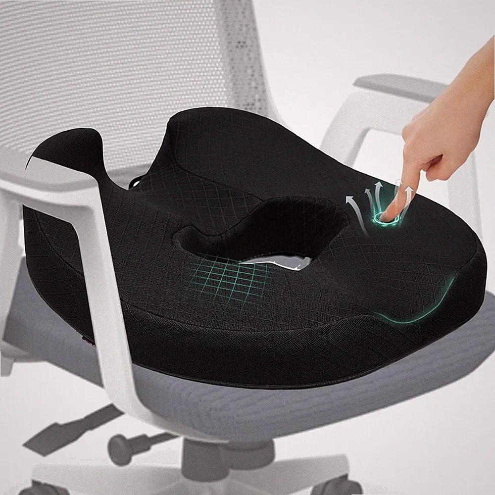 Orthopädisches Sitzkissen, Donut, Memory Foam, Steißbein, tragbar, schwarz