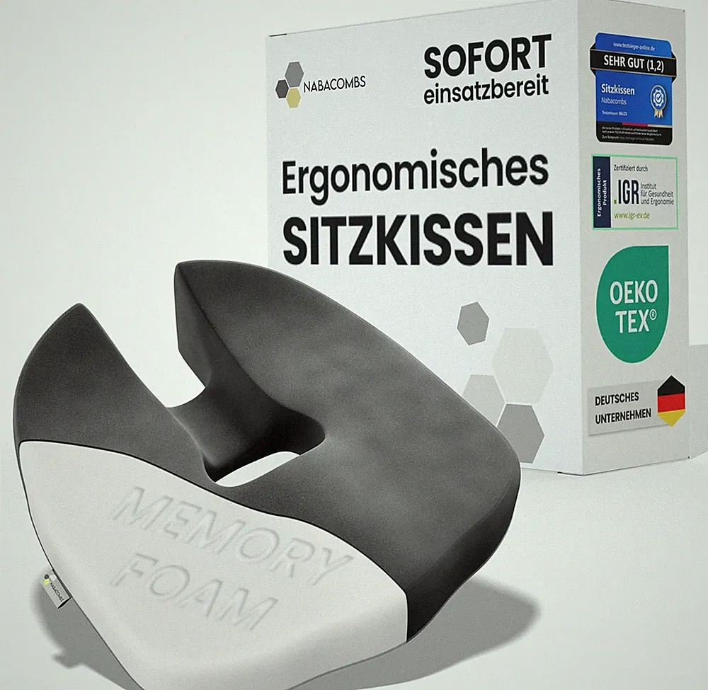 Orthopädisches Sitzkissen – Ergonomisch, Memory Foam, Entlastet Steißbein & Rück