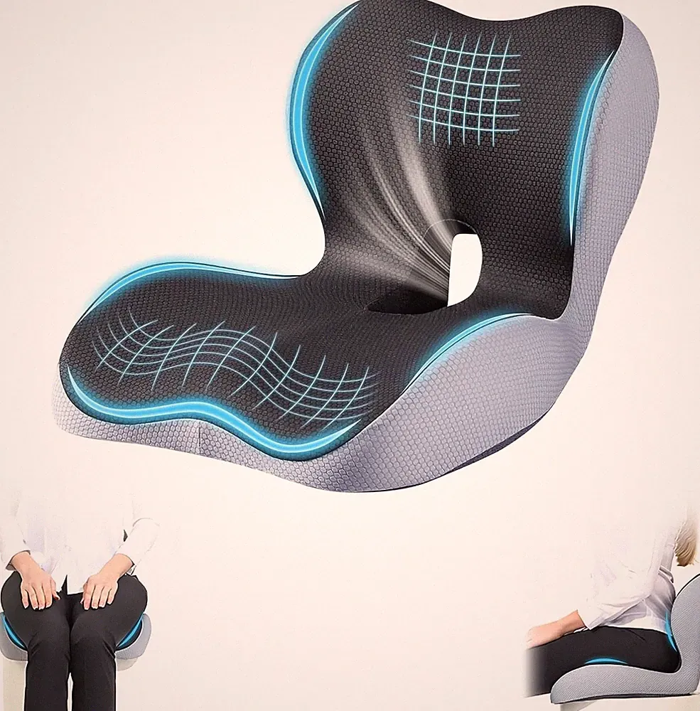 Orthopädisches Sitzkissen Memory Foam Ergonomisch mit Rückenlehne für Büro Auto