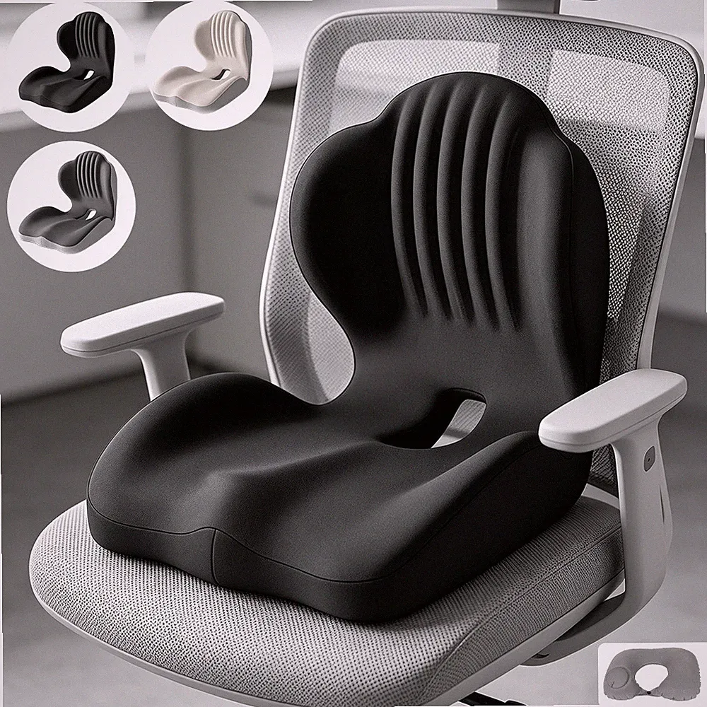 Orthopädisches Sitzkissen Memory Foam Rückenlehne Bürostuhl Auto Schwarz grau