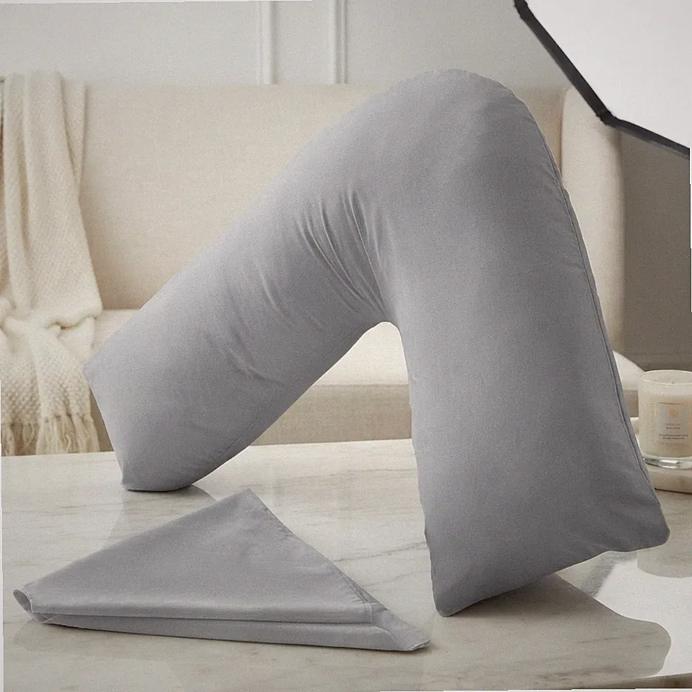 Orthopädisches V-förmiges Kissen mit Baumwollbezug zur Nacken- & Rückenstütze - 84x34cm
