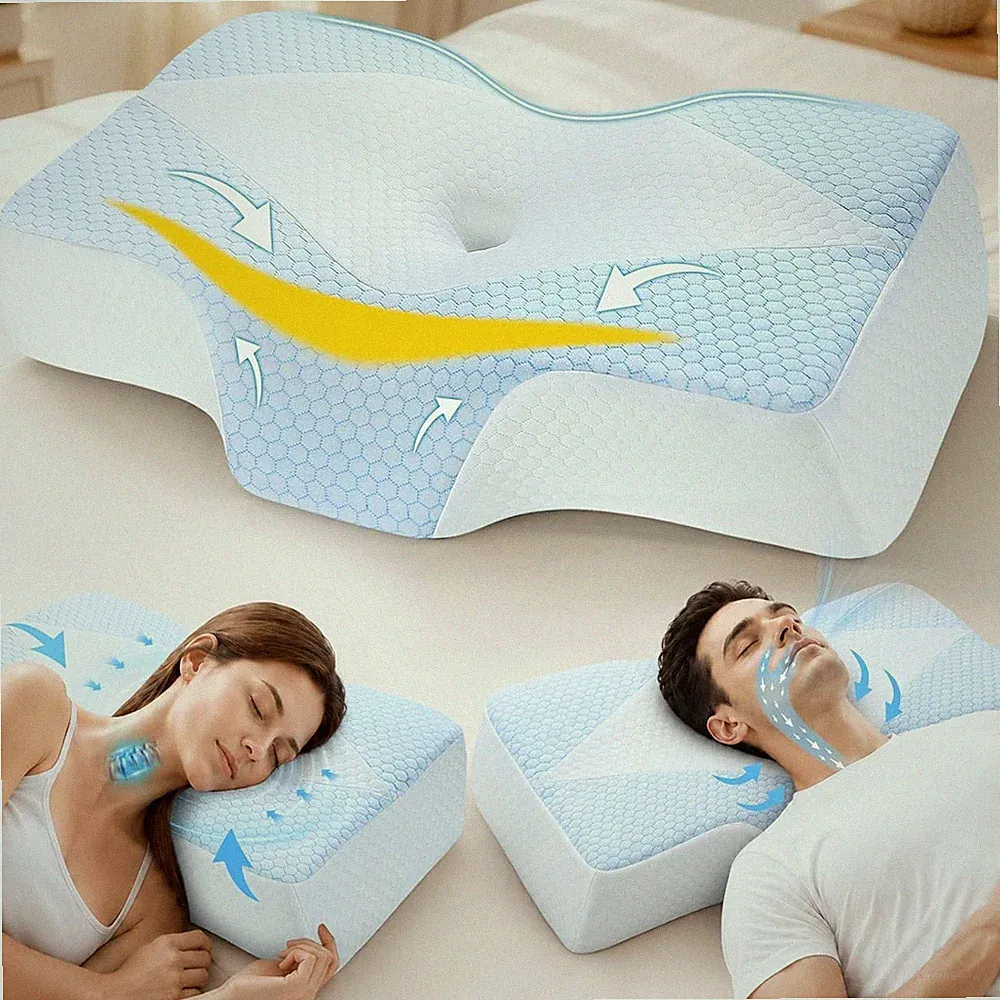 Premium Nackenstützkissen Memory Foam Orthopädisch Kühlbezug Kissen Schlaf