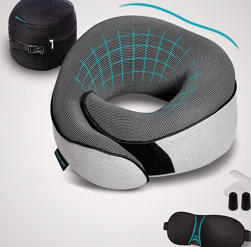 Proglobe Memory Foam Nackenkissen für Reisen, Flüge, grau, orthopädisch