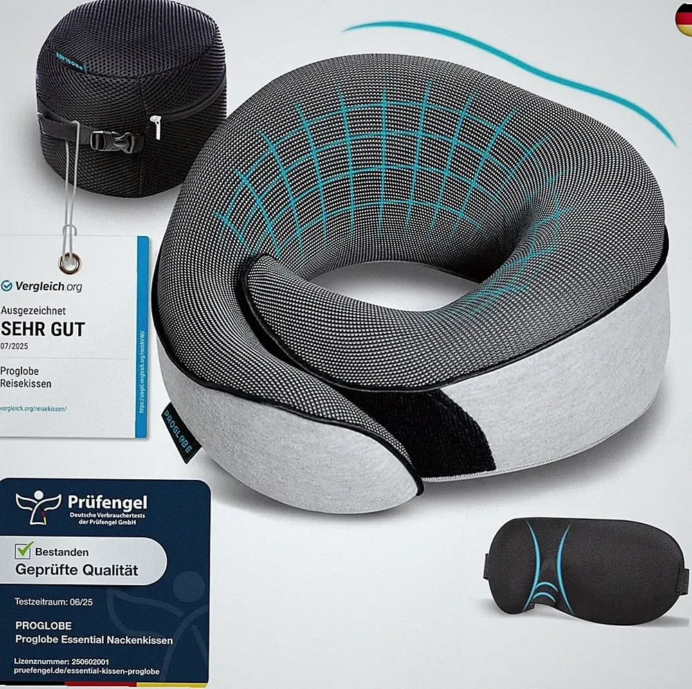 Proglobe Nackenkissen Flugzeug, Reisekissen 100% Memory Foam, Orthopädisches