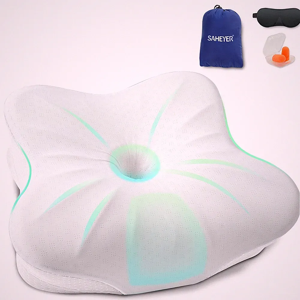 Reisekissen Memory Foam, Ergonomisches Camping Kissen, Orthopädisches Nackenk...
