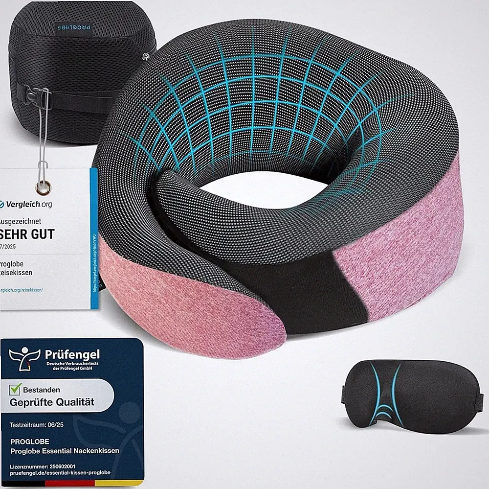 Rosa Nackenkissen Flugzeug, Reisekissen 100% Memory Foam, Orthopädisches