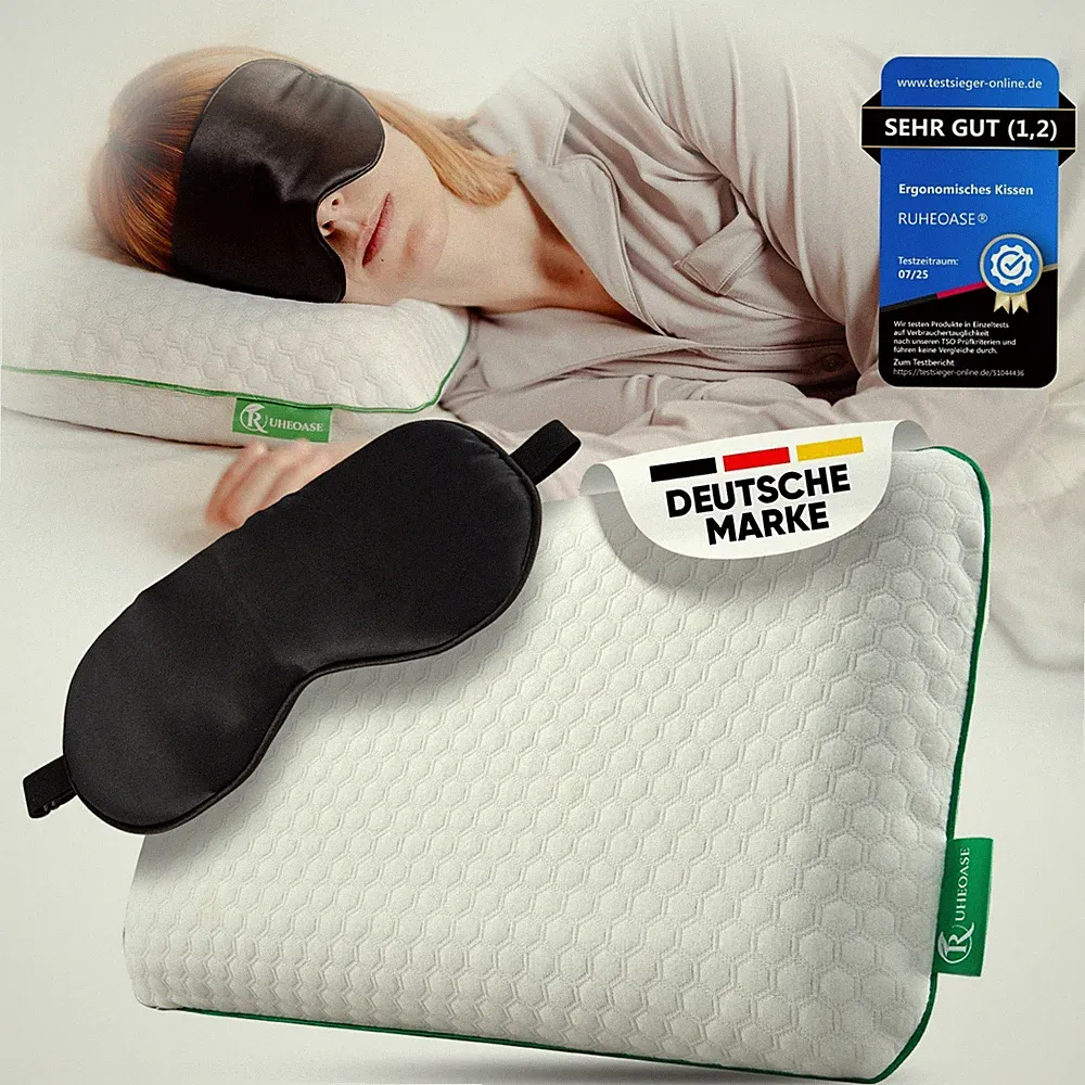 RUHEOASE® Ergonomisch Recovery 50x30cm Kopfkissen mit BAMBUSKOHLE| +GRATIS MASKE
