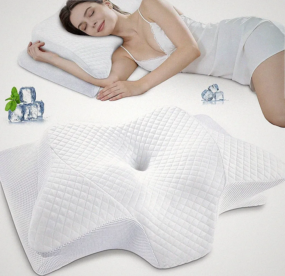 SAHEYER Nackenkissen Memory Foam Orthopädisches Kissen 60x35,5x13/10 Weiß