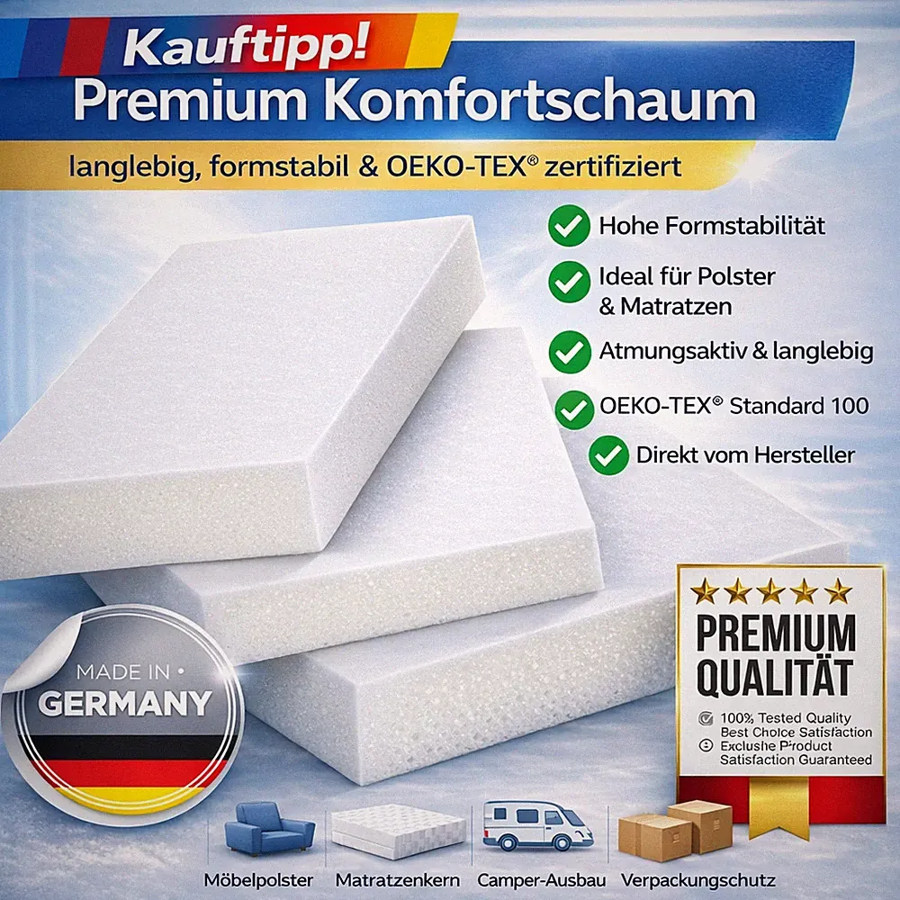 Schaumstoffplatte Polsterschaum Sitzpolster Komfortschaum Zuschnitt Stärke wählb