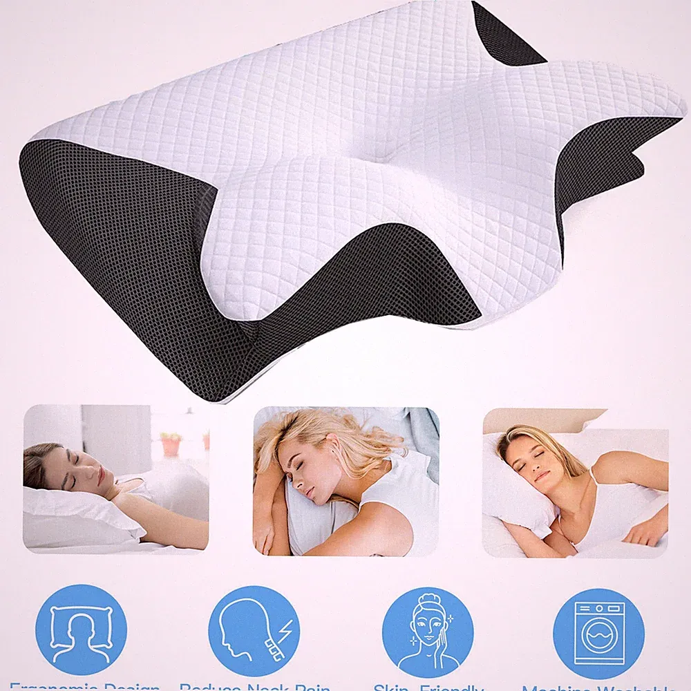 Schlafkissen Ergonomisch Kissen 60x35cm Memory Foam Kopfkissen für Seiten Rücken