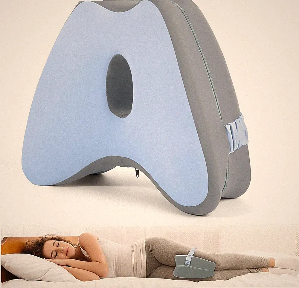 Seitenschläferkissen Knie, Orthopädisch, Memory Foam, Maschinenwaschbar, Blau