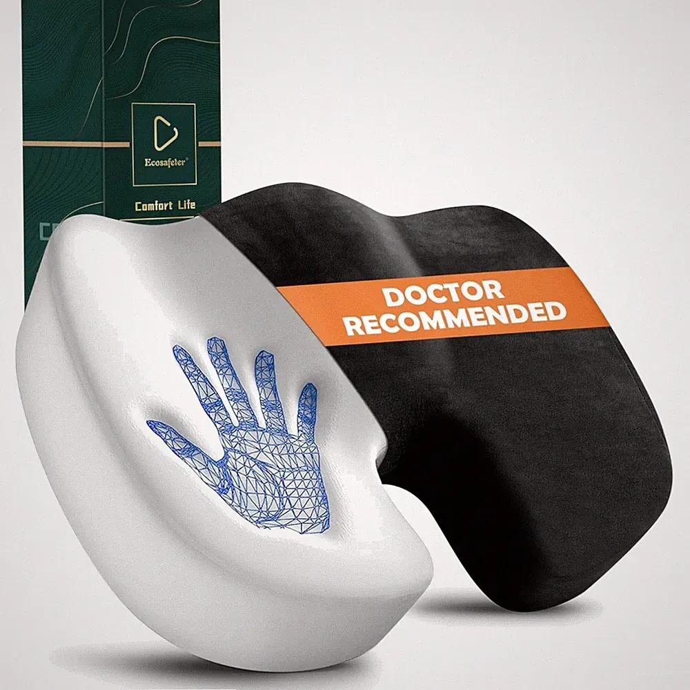 Sitzkissen Memory Foam Schwarz - Orthopädisch, Ergonomisch, Rutschfest, Waschbar