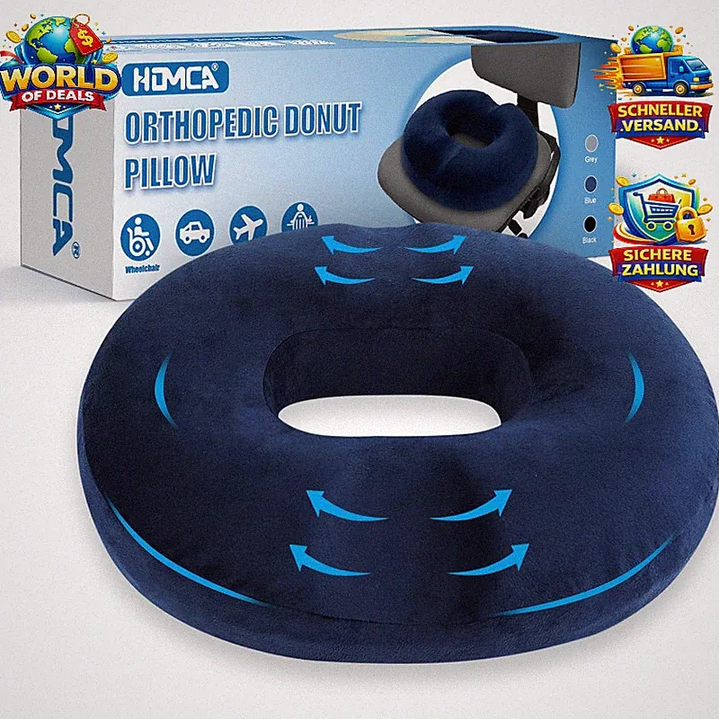 Sitzkissen Orthopädisch Donut Kissen Memory-Schaum Ergonomisch 45x40x9cm Blau