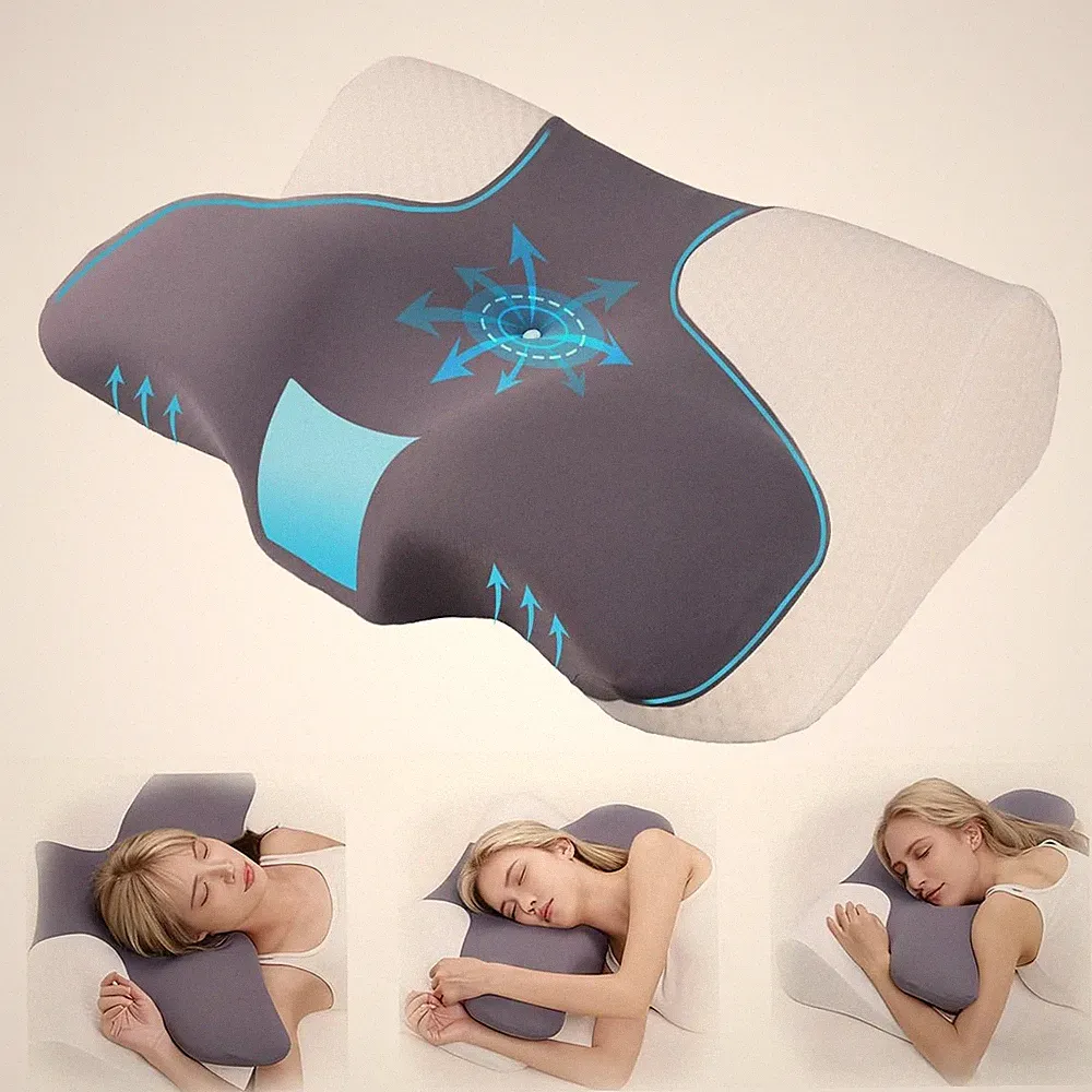 Topmener Memory Foam Kissen Schmetterling ergonomisches Kissen, 62x36x10/14, grau