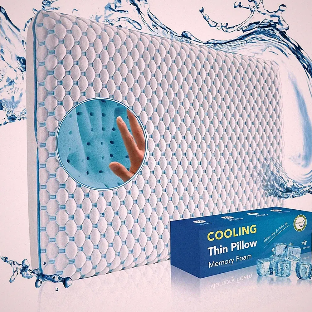 Ultradünnes Memory Foam Kissen 2.25 Zoll kühlend Bauchschläfer Rückenschläfer