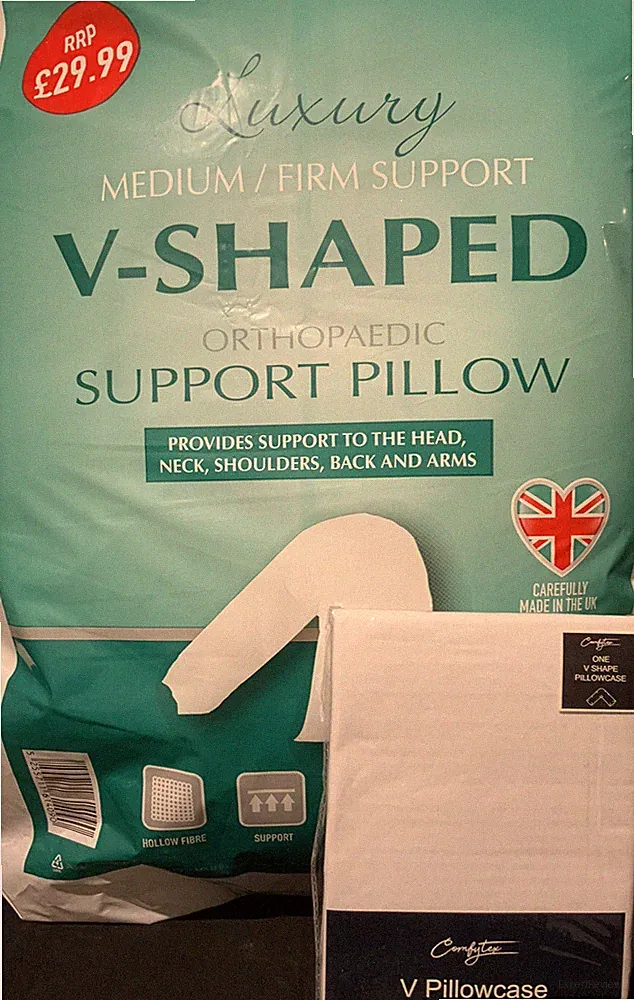 V-förmiges Kissen und weißer Bezug Bezug Orthopädisches V-Nackenstützkissen & Hülle