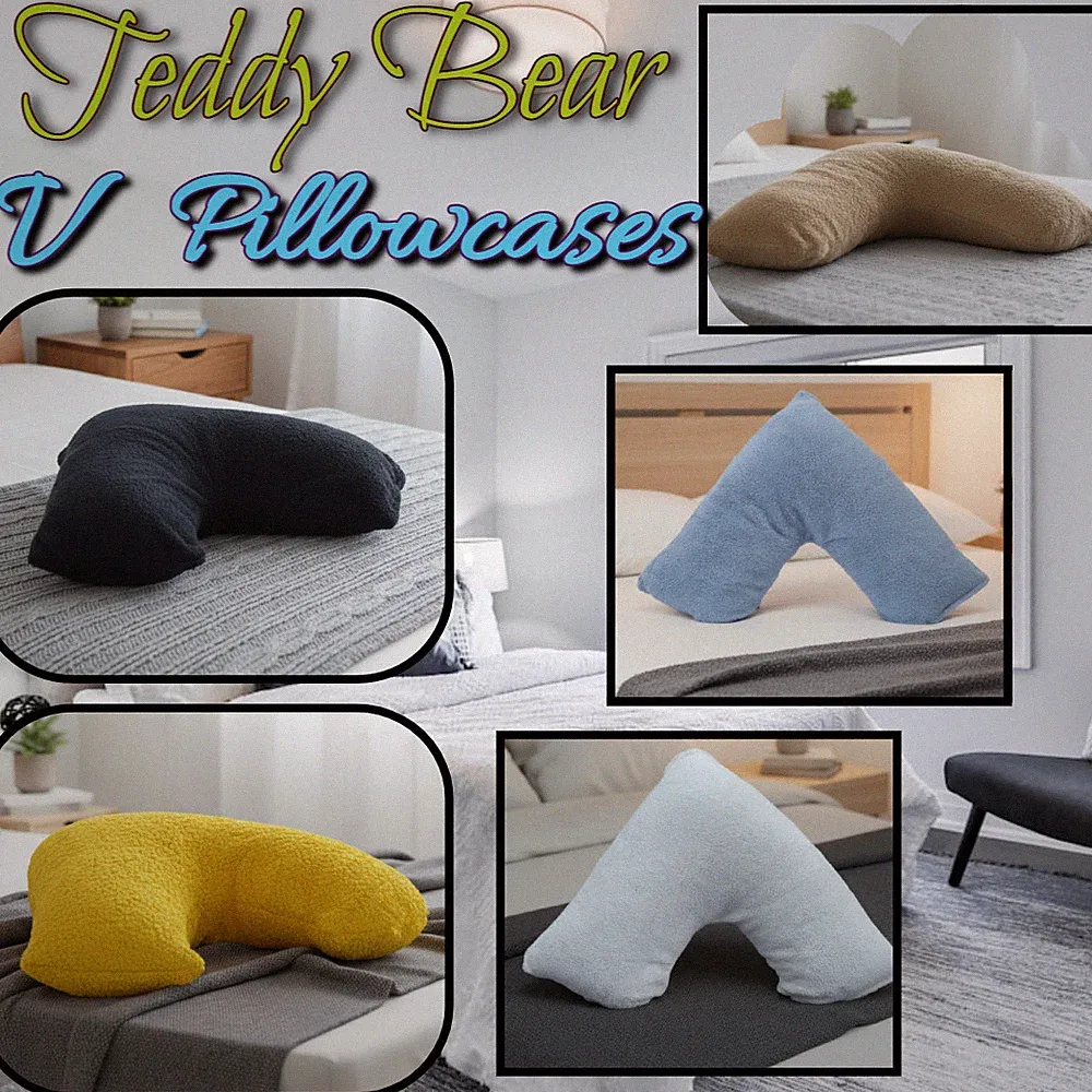 V Kissen Orthopädische Stütze mit weichen warmen Teddybär Kissenbezug Bezüge 74x34cm