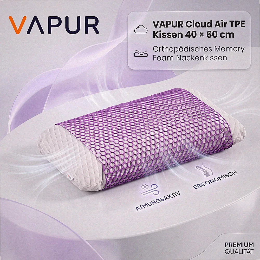 VAPUR Cloud Air Kissen Memory Foam Komfort TPE Grid 40x60 Kopfkissen