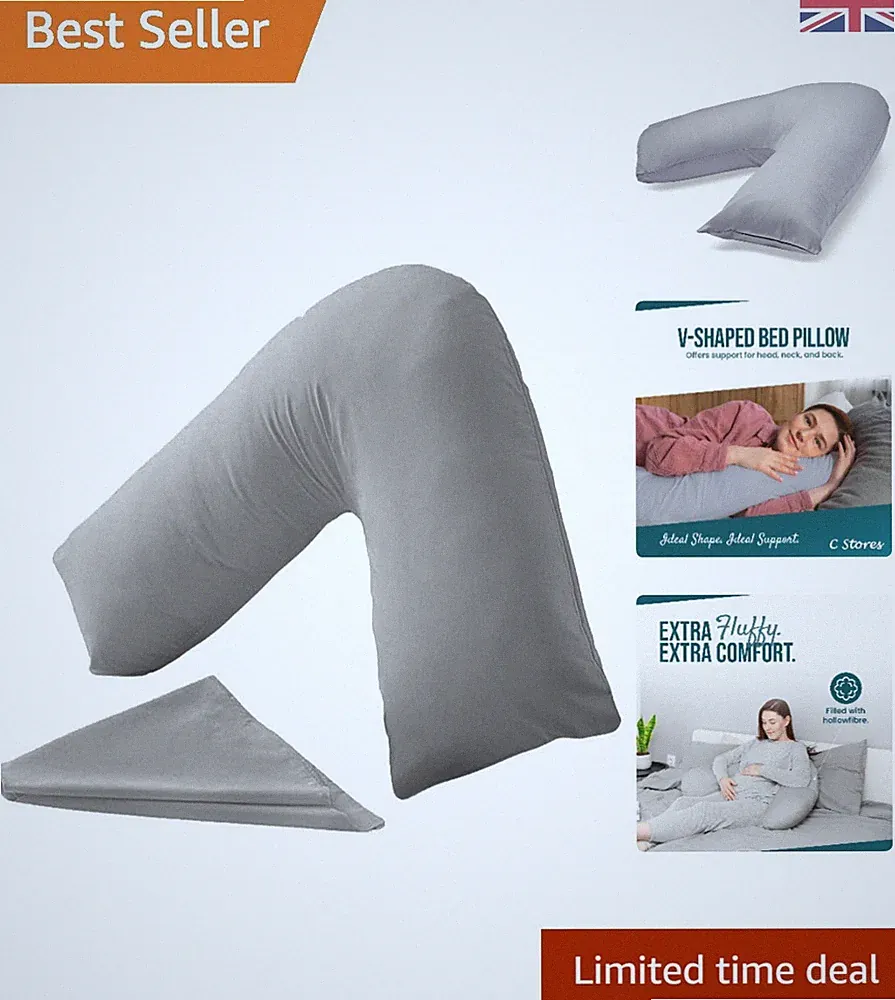 Vielseitiges graues orthopädisches V-Kissen: bequeme Unterstützung bei Kopf- & Nackenschmerzen