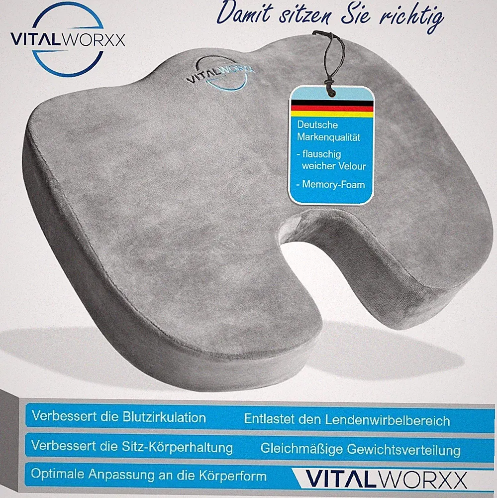 VITALWORXX Orthopädisches Sitzkissen ergonomisches Steißbeinkissen Memory Foam