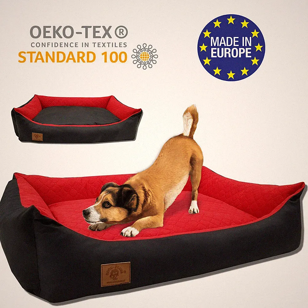 XL Hundebett Hundekissen Hundesofa Katzenbett 100x70 wasserdicht schwarz-rot
